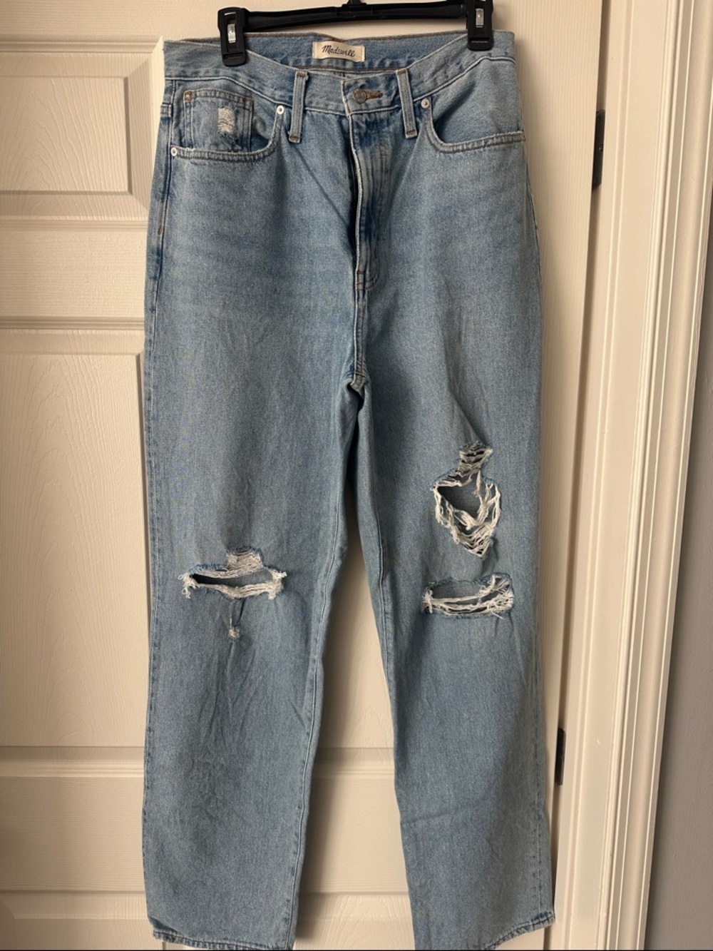Madewell Light Blue Baggy Straight Leg Ripped Jeans
